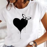 Kadın Baskı Elbise Karahindiba Suluboya Kadın Üstleri Tee Tshirt MODEL764 - Beyaz