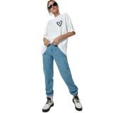 Kadın Baskılı Bisiklet Yaka Oversize T-Shirt - M - Beyaz
