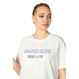 Kadın Baskılı Kısa Kollu Bisiklet Yaka Oversıze Oversıze Tişört Kar Melanj Beyaz M