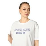 KADIN BASKILI KISA KOLLU BİSİKLET YAKA OVERSIZE TİŞÖRT BEYAZ - M