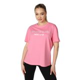 KADIN BASKILI KISA KOLLU BİSİKLET YAKA OVERSIZE TİŞÖRT PEMBE - XL