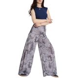 Kadın Batik Desenli Geniş Paça Pantolon, Gri, Yüksek Bel, Rahat Kesim, Günlük Kullanım