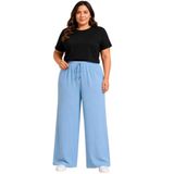 Kadın Battal Beden Bürümcük Kumaş Palazzo Pantolon, Beli Lastikli Bağcıklı Bol Paça Yazlık Rahat Günlük Pantolon 2XL-6XL (Bebe Mavi, 5XL)