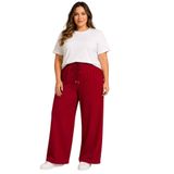 Kadın Battal Beden Bürümcük Kumaş Palazzo Pantolon, Beli Lastikli Bağcıklı Bol Paça Yazlık Rahat Günlük Pantolon 2XL-6XL (Kırmızı, 2XL)
