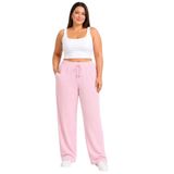 Kadın Battal Beden Bürümcük Kumaş Palazzo Pantolon, Beli Lastikli Bağcıklı Bol Paça Yazlık Rahat Günlük Pantolon 2XL-6XL (Pembe, 3XL)
