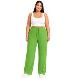 Kadın Battal Beden Bürümcük Kumaş Palazzo Pantolon, Beli Lastikli Bağcıklı Bol Paça Yazlık Rahat Günlük Pantolon 2XL-6XL (Yeşil, 6XL)