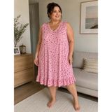 Kadın Battal Boy Bambu Gecelik Desenli Dantel Detaylı Kısa Kollu Pembe Gecelik Büyük Beden V Yaka Şık Kaliteli Zarif Rahat Kalıp Ev Hastane Elbisesi Homewear - 2XL