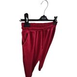 Kadın Bayan Battal Büyük Beden Fransız Kadife Çift Cepli Paça Manşetli Bel Lastikli Kordonlu Bol Rahat Kalıp Eşofman Altı Pijama Tayt Pantolon - 3XL - 000-Kırmızı