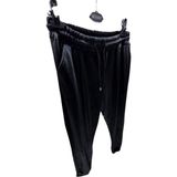 Kadın Bayan Battal Büyük Beden Fransız Kadife Çift Cepli Paça Manşetli Bel Lastikli Kordonlu Bol Rahat Kalıp Eşofman Altı Pijama Tayt Pantolon - 3XL - ES503-Siyah