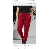 Kadın Bayan Battal Büyük Beden Fransız Kadife Çift Cepli Paça Manşetli Bel Lastikli Kordonlu Bol Rahat Kalıp Eşofman Altı Pijama Tayt Pantolon - 4XL - 000-Kırmızı