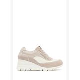 Kadın Bej Bağcıklı Dolgu Topuklu Süet Deri Sneaker 26SFD371714