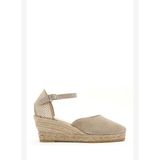 Kadın Bej Bilekten Bantlı Dolgu Topuklu Süet Deri Espadril Sandalet 26SFD205810