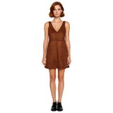 Kadın Bej Bodycon Kalıp V Yaka Jile Süet Mini Elbise Kışlık Şık Ve Konforlu Tasarım Kaliteli-Kahverengi-L