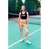 Kadın Bej İki İplik Beli Lastikli Yüksek Bel Lastikli Dar Paça Şeritli Eşofman Altı - 180 - 3XL