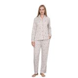 Kadın Bej Kalpli Mevsimlik Boydan Önden Düğmeli Gömlek Yaka Likralı Viskon Uzun Kol Cepli Pijama Takımı (XLarge)