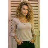 Kadın Bej Kare Yaka Uzun Kollu Basic Bluz 3166187