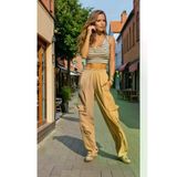 Kadın Bej Kupra Kumaş Cepli Beli Lastikli Bol Paça Kargo Pantolon 700-3600308