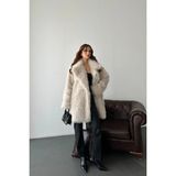 Kadın Bej Oversize Premium Kürk Kaban MLB106
