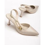 Kadın Bej Sivri Burun Konik 7cm Topuklu Slingback Yandan Tokalı Yazlık Mezuniyet Ayakkabı
