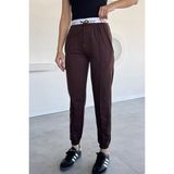 Kadın Bel Baskılı Paça ve Bel Lastikli Çimalı Eşofman Altı P-00018643 - Kahve - 36