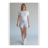 Kadın Bele Oturan Crop Tişört Beyaz XS