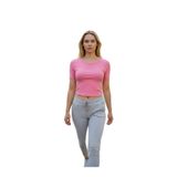 Kadın Bele Oturan Crop Tişört Şeker Pembe S