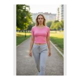 Kadın Bele Oturan Crop Tişört Şeker Pembe XL