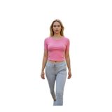 Kadın Bele Oturan Crop Tişört Şeker Pembe XS
