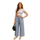 Kadın Beli Lastikli Aerobin Keten Bol Paça Pantolon Gri 2XL