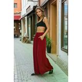 Kadın Beli Lastikli Cepli Bol Paça Salaş Oversize Yumuşak Dokulu Rahat Bordo Pantolon 700-3391341