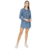 Kadın Beli Lastikli Denim Elbise Blue Mavi 34