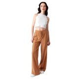 Kadın Beli Lastikli Geniş Paça Kumaş Pantolon Camel 36