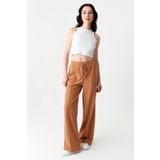 Kadın Beli Lastikli Geniş Paça Kumaş Pantolon Camel 40