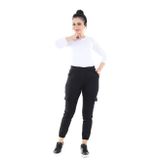 Kadın Beli Lastikli Keten Likralı Kargo Pantolon (Siyah) (Siyah / 38)
