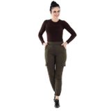 Kadın Beli Lastikli Keten Likralı Kargo Pantolon (Yeşil) (Yeşil / 44)