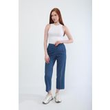 Kadın Beli Lastikli Likralı Yan Cepli Jean Pantolon Mavi