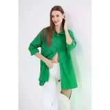 Kadın Benetton Yeşil Uzun Kollu Terikoton Özel Kumaş Cepli Spor Uzun Tunik Gömlek 3518185