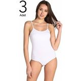 Kadın Beyaz 3'lü Paket Ip Askılı Likralı Kancalı Çıtçıtlı Body - L - XL