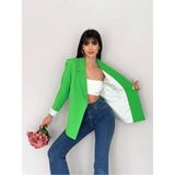 Kadın Beyaz Astarlı Blazer Ceket Kol Içi Çizgili Katlama Detaylı Katlamalı - Yeşil - 42 - Regular Fit