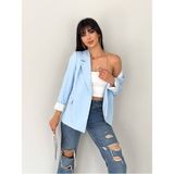 Kadın Beyaz Astarlı Blazer Ceket Kol Içi Çizgili Katlama Detaylı - Mavi - 36 - Regular Fit