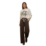 Kadın Beyaz At Baskılı Sweatshirt ve Kahverengi Geniş Paça Pantolon Takım, 2li Kadın Eşofman Takım (S)