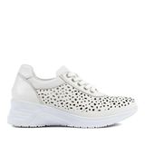 Kadın Beyaz Bağcıklı Dolgu Topuklu Deri Sneaker