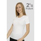 Kadın Beyaz Basic Tişört 2'li Paket Pamuklu Likralı Esnek Kısa Kol Fanila - 2XL