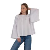Kadın Beyaz Büzgülü Oversize Tasarım Gömlek 30018