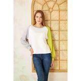 Kadın Beyaz Fıstık Yeşil Gri Yuvarlak Yaka Dikiş Detaylı Uzun Kollu Sweatshirt Bluz 700-3472231