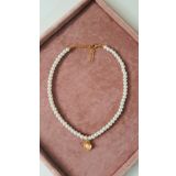 KADIN BEYAZ İNCİLİ DENİZ KABUĞU CHOKER TASMA KOLYE