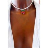 Kadın Beyaz Incili Kiraz Choker Tasma Kolye