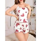 Kadın Beyaz Kalp desenli Şortlu Gecelik Pijama Takımı 5052