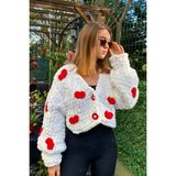 Kadın Beyaz Kalpli Hırka - L - XL