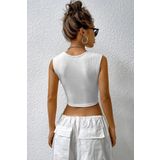 Kadın Beyaz Kare Yaka Kalınlaşan Omuz Detaylı Crop Top Bluz